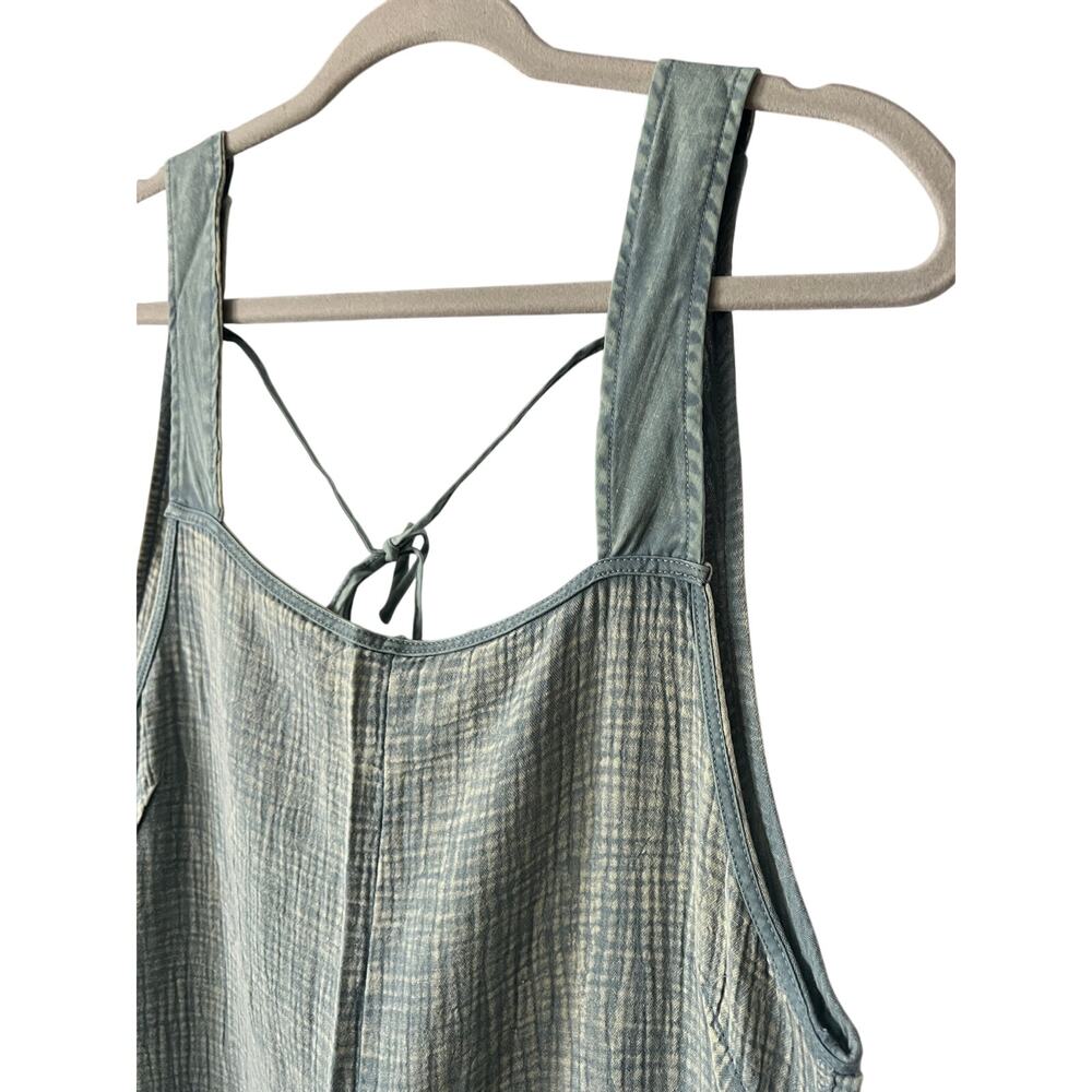 Zenana Teal Gauze Cotton Wide Leg Overalls Jumpsuit Boho New - Picture 3 of 8